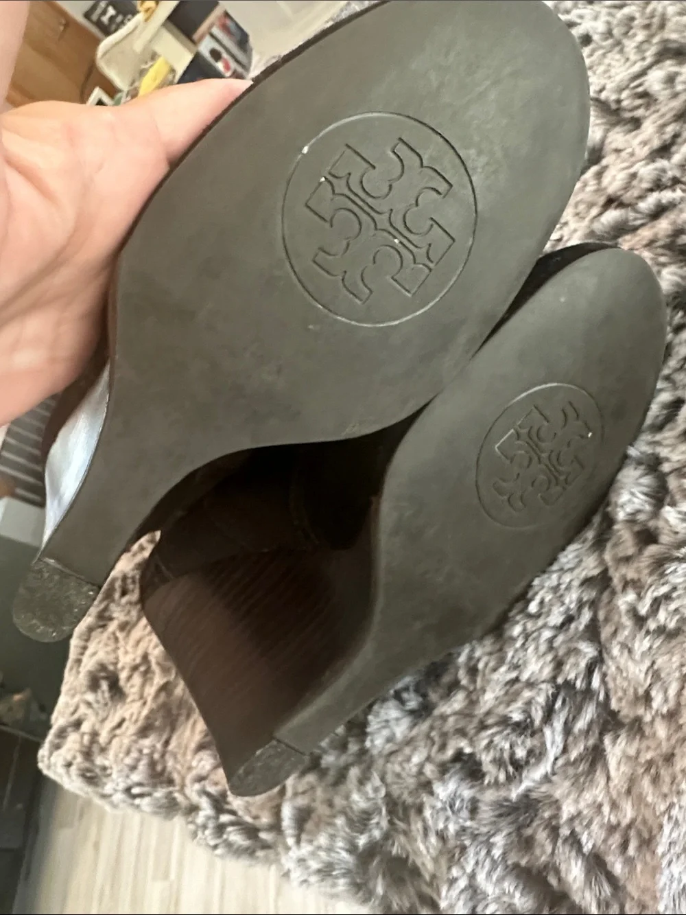 Tory Burch Dark Brown Suede Wedge Ankle Boots with Gold Buckle wore once